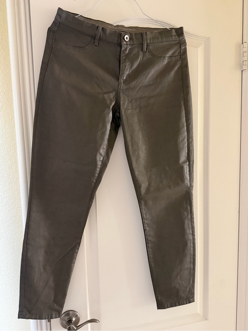 Banana Republic Women’s Slim Faux-Leather Jeans in Dark Olive/Gray